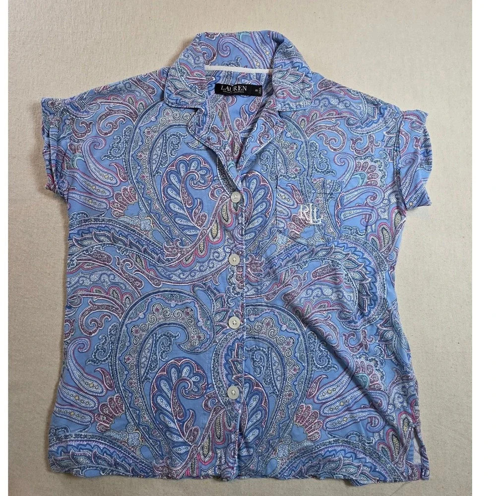 Lauren Ralph Lauren Womens XS Blue Paisley Pajama‎ Set RLR Capri Pants Shirt PJs